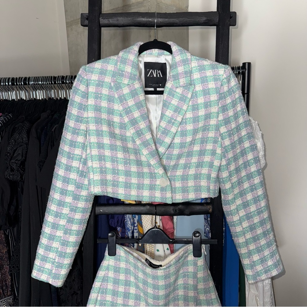 Zara Pastel Plaid Cropped Blazer and Skort Set - Picture 10 of 17